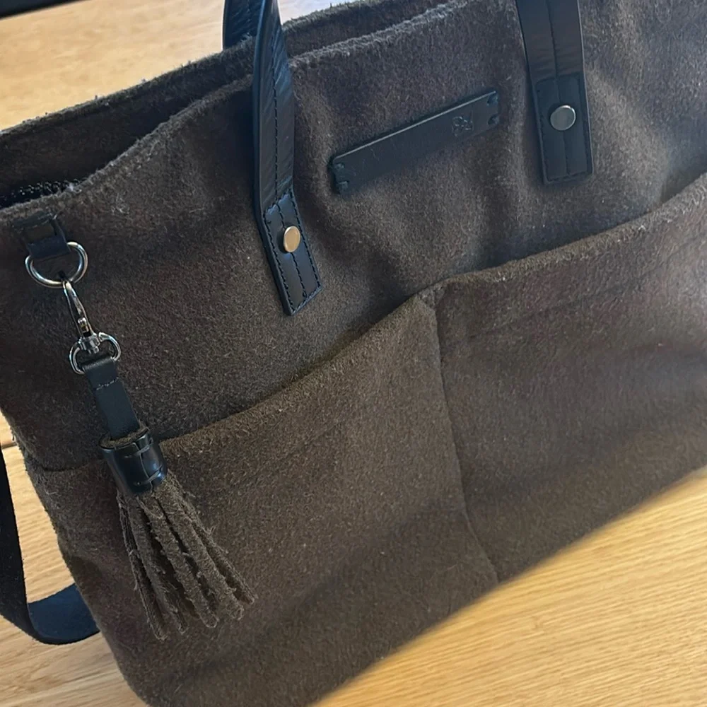 Sherpani Brown Crossbody Tote with Black Trim